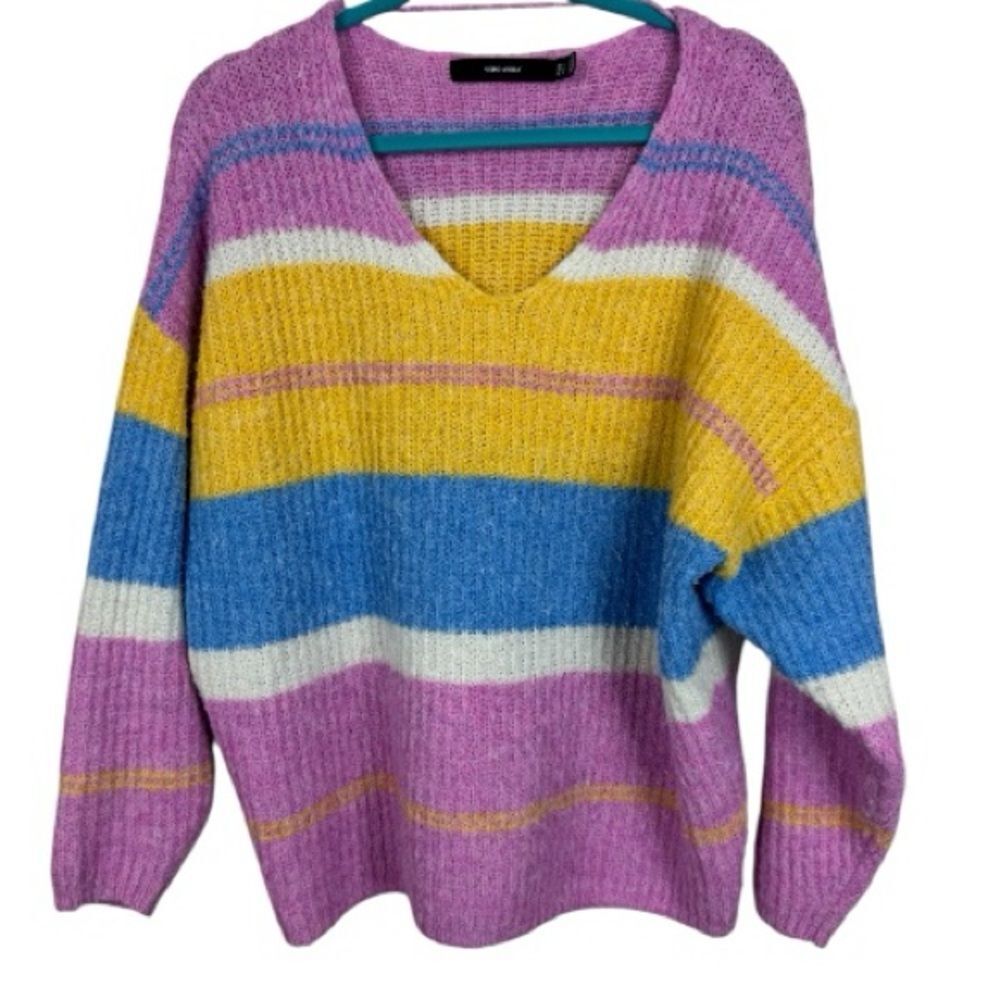 Vero Moda Julie Striped slouchy V-Neck Sweater Size L